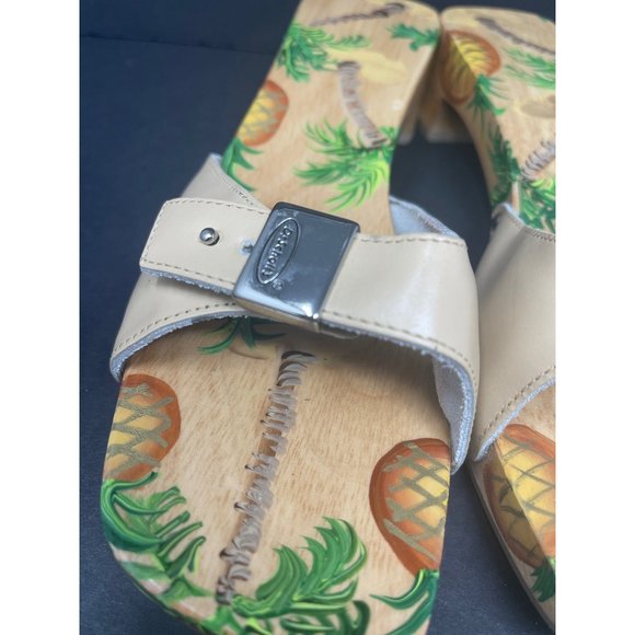 DR SCHOLLS Original Wood Exercise Sandal Leather Size 8M Pineapple Design Brazil - Picture 4 of 7
